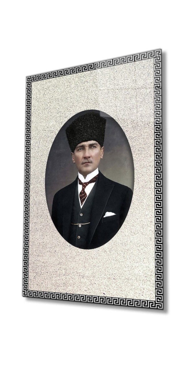 Çerçeveli Atatürk Portresi Cam Tablo, Ev ve Ofis Duvar Dekoru, Hediyelik Büyük Temperli Cam Tablo