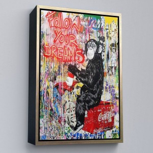 Çerçeveli Hayallerinin Peşinden Git,Maymun Graffiti Posteri, Banksy Graffiti Kanvas Tablo-5304