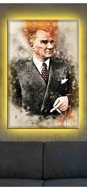 YAĞLI BOYA TARZI ATATÜRK LEDLİ KANVAS TABLO