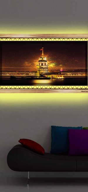 KIZKULESİ VE GECE RUSTİK LEDLİ TABLO