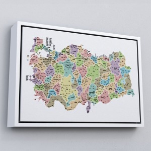 Çerçeveli Türkiye Haritası Kanvas Tablo İl Ve İlçeli Ayrıntılı Eğitici Dekoratif Tablo-3044