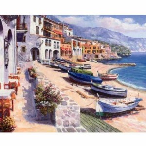  İtalya Kıyıları Sayılarla Boyama Seti  Kasnaklı  40 x 50