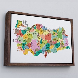 Çerçeveli Türkiye Haritası Kanvas Tablo İl Ve İlçeli Ayrıntılı Eğitici Dekoratif Tablo-3040