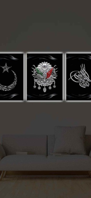 HİLAL TUĞRA BESMELE TAKIM 3LÜ LED IŞIKLI KANVAS TABLO