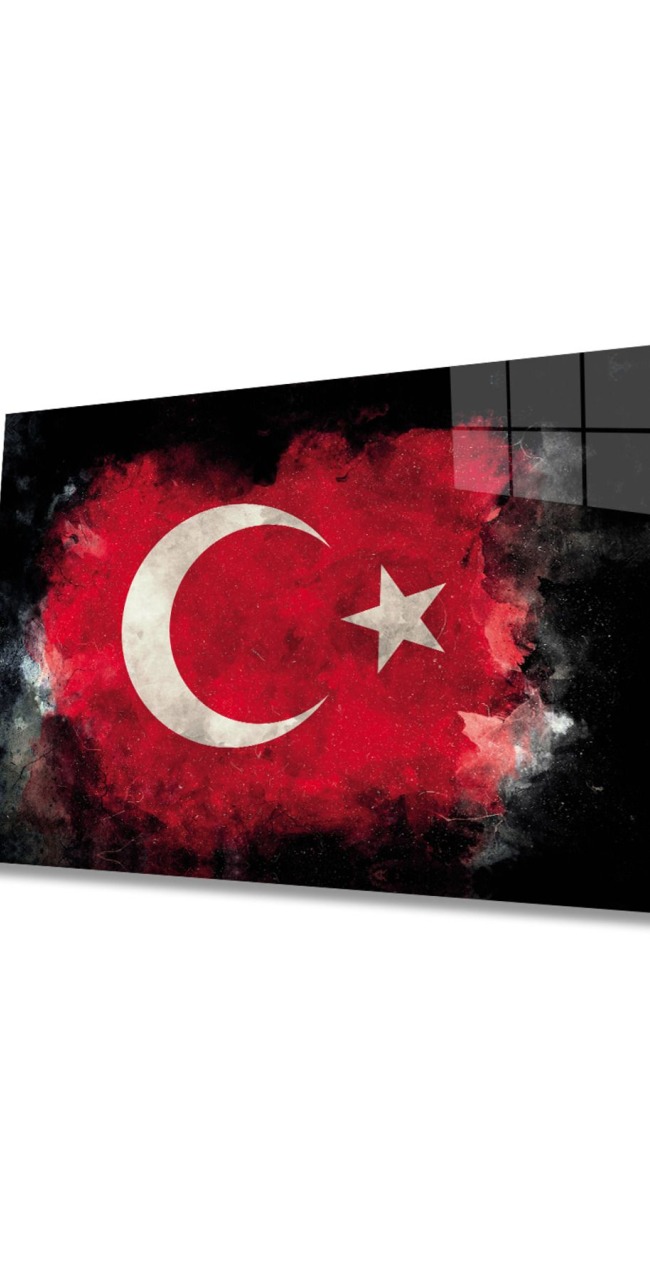 Siyah Fonlu Türk Bayrağı Ay Yıldız Cam Siyah Fon