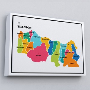 Çerçeveli Trabzon İli Ve İlçeler Haritası Dekoratif Kanvas Tablo-1469