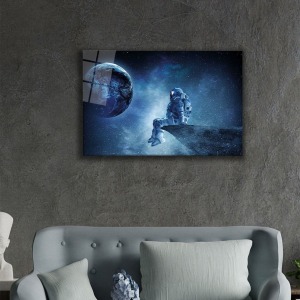 Uzay, Gezegen, Yıldız Ve Astronot Cam Tablo, Darbelere Dayanıklı Kırılmaz Temperli