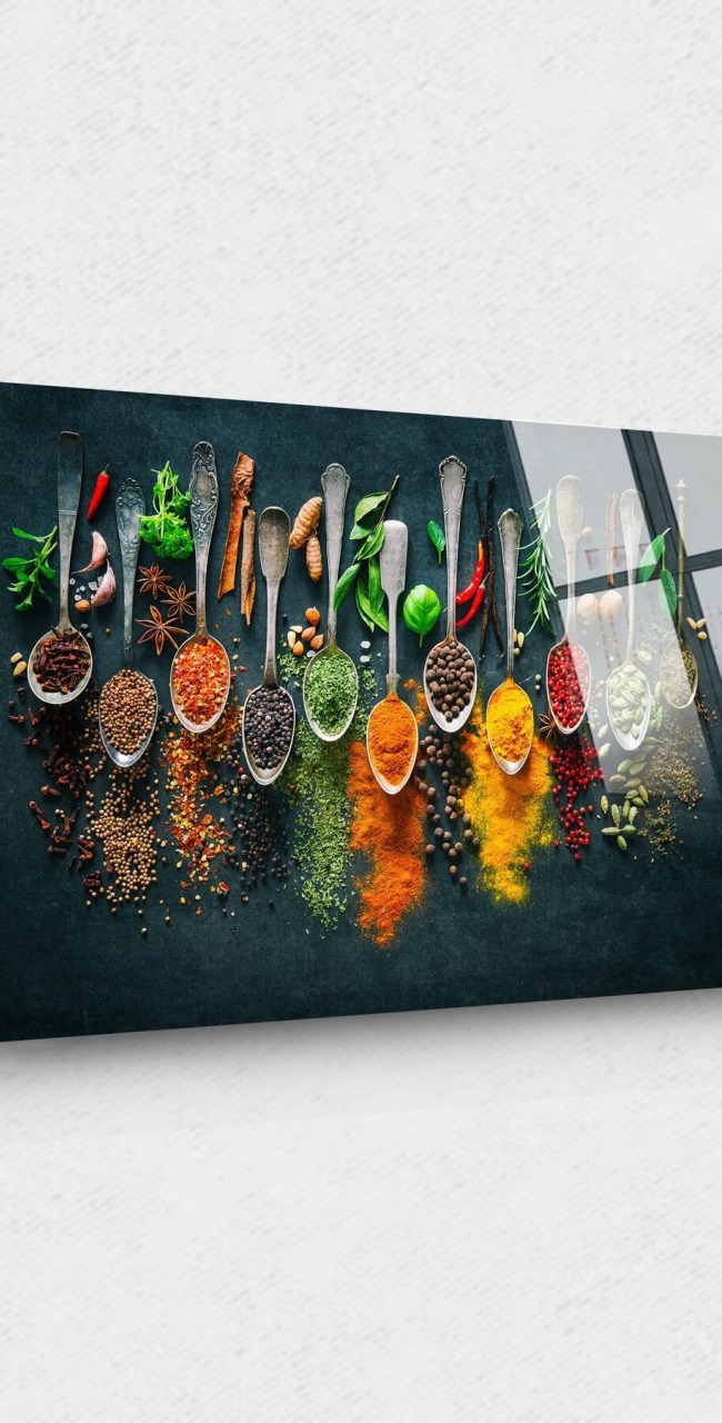 Kaşık Baharatlar Cam Tablo, Restoran Tablo, Mutfak Tablo,duvar Dekor, Büyük Tablo, Cam Duvar Tablo