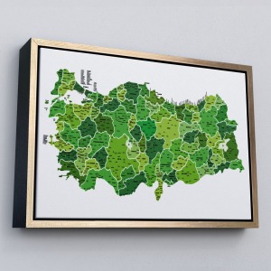Çerçeveli Türkiye Haritası Kanvas Tablo İl Ve İlçeli Ayrıntılı Eğitici Dekoratif Tablo-3035