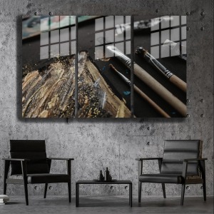 Ünlü Ressamlar ve Yapıtları Modern Yaşam Alanları İçin 3'lü Dikey Cam Tablo 79