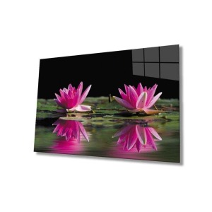 Lotus Çiçeği Cam Tablo 4mm Dayanıklı Temperli Cam 110 X 70