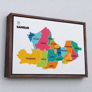 Çerçeveli Samsun İli Ve İlçeler Haritası Dekoratif Kanvas Tablo-1445