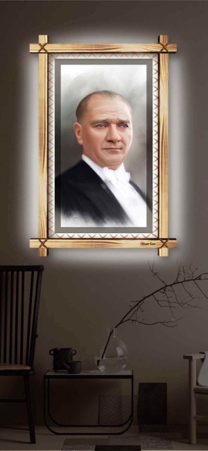 MUSTAFA KEMAL ATATÜRK RUSTİK LEDLİ TABLO