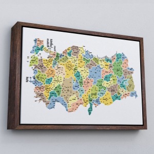 Çerçeveli Türkiye Haritası Kanvas Tablo İl Ve İlçeli Ayrıntılı Eğitici Dekoratif Tablo-3046
