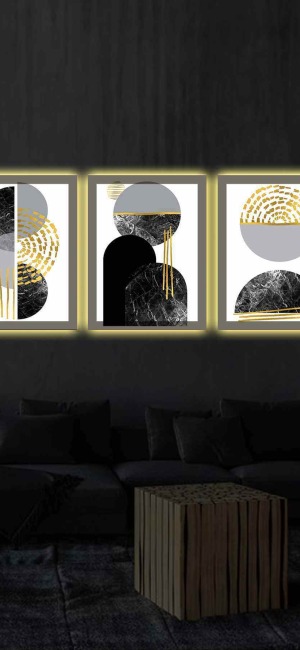 MODERN SANATSAL FENOMEN 3LÜ LED IŞIKLI KANVAS TABLO