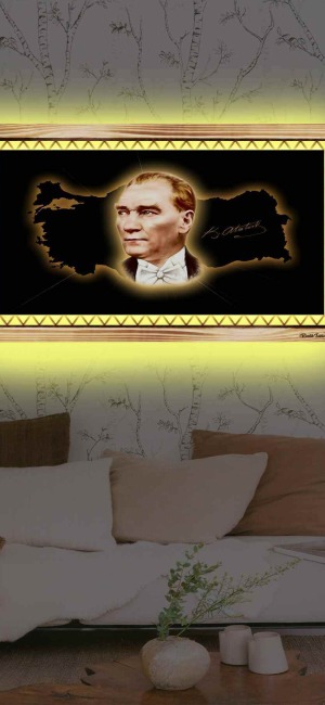 HARİTA VE ATATÜR RUSTİK LEDLİ TABLO