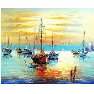  Sahilde Gün Batımı Sayılarla Boyama Seti  Kasnaklı  40 x 50