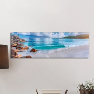 Dinlendirici Deniz ve Sahil Panorama Cam Tablo, Darbelere Dayanıklı Kırılmaz Temperli