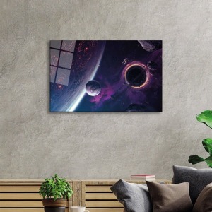Uzay, Gezegen, Yıldız Ve Astronot Cam Tablo, Darbelere Dayanıklı Kırılmaz Temperli
