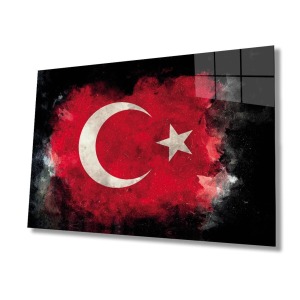 Türk Bayrağı Siyah Fon Cam Tablo