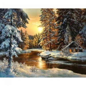  Kış Evi Sayılarla Boyama Seti  Kasnaklı  40 x 50