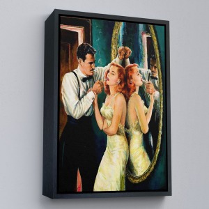 Çerçeveli Arthur Sarnoff - 1950'Lerde Kadının Sigarasını Yakan Adam Tablosu-7955