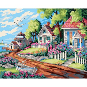  Köy Evi Sayılarla Boyama Seti  Kasnaklı  40 x 50