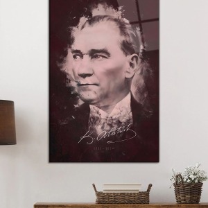 İmzalı Mustafa Kemal Atatürk Portresi Cam Tablo, Darbelere Dayanıklı Kırılmaz Temperli