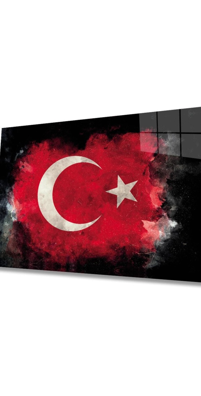 Türk Bayrağı Siyah Fon Cam Tablo