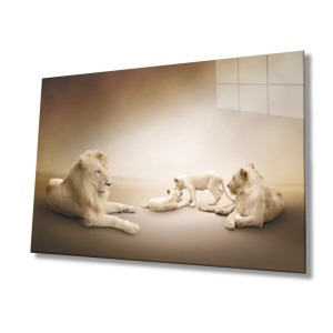 Aslan Hayvan Cam Tablo 4mm Dayanıklı Temperli Cam