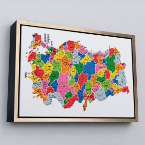 Çerçeveli Türkiye Haritası Kanvas Tablo İl Ve İlçeli Ayrıntılı Eğitici Dekoratif Tablo-3051