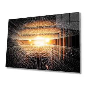 Geometrik Işıklı Bina Cam Tablo, Ev Ve Ofis Duvar Dekoru Hediyelik Büyük Tablo Dayanıklı Cam