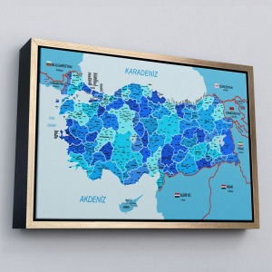 Çerçeveli Türkiye Haritası Kanvas Tablo İl Ve İlçeli Ayrıntılı Eğitici Komşulu Tablo-3002