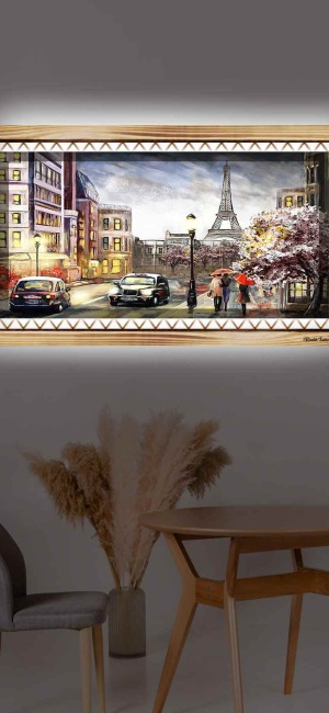 KIŞ PARİS SOKAK RUSTİK LEDLİ TABLO
