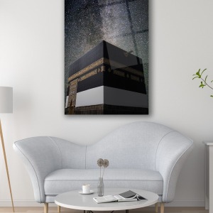 Kabe Kutsal Topraklar İslami Dikey Cam Tablo Dini Modern Ev Ofis Salon Hediyelik Büyük Tablo