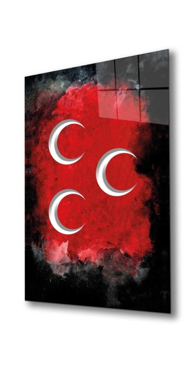 Üç Hilal Siyah Kırmızı Fonlu Cam Tablo