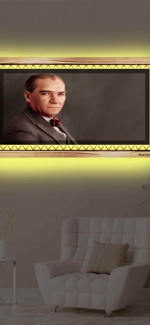 DEKORATİF ATATÜRK RUSTİK LEDLİ TABLO