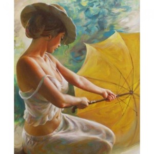  Sarı Şemsiyeli Güzel Sayılarla Boyama Seti Kasnaklı  40 x 50