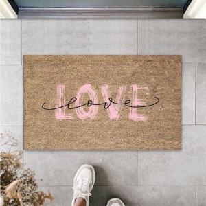 Pembe Kapı Önü Paspası Love Desen Ps967