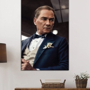 Yapay Zeka Mustafa Kemal Atatürk Portresi Cam Tablo, Darbelere Dayanıklı Kırılmaz Temperli
