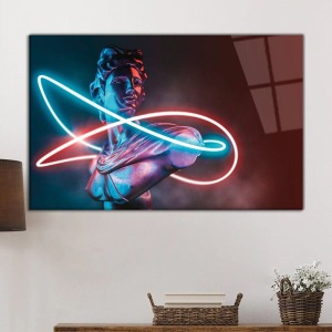Soyut Neon Heykel Cam Tablo, Darbelere Dayanıklı Kırılmaz Temperli